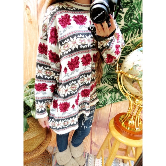 Vintage floral fair isle chunky knit oversized sweater ☕️ - Picture 3 of 6